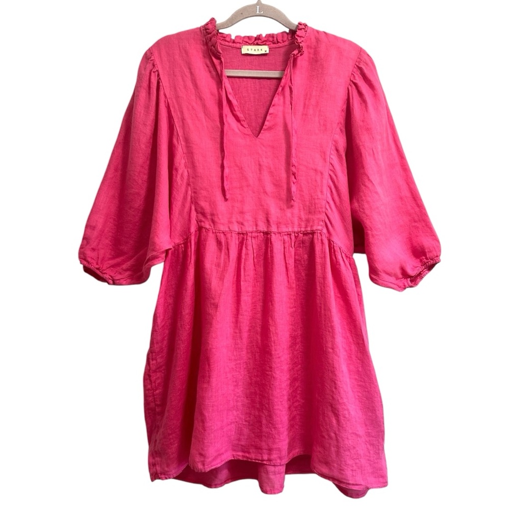 Stark X Queen 100% linen pink balloon sleeve dress, size Medium